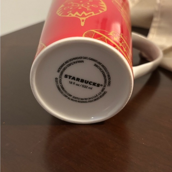 STARBUCKS Red/Gold 16oz CHRISTMAS Holiday Ornaments TALL COFFEE CUP Mug 2015 EUC - Picture 4 of 4